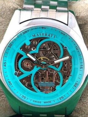 Maserati Skeleton Dial Stainless Steel Watch - Turquoise Accents Refurbished